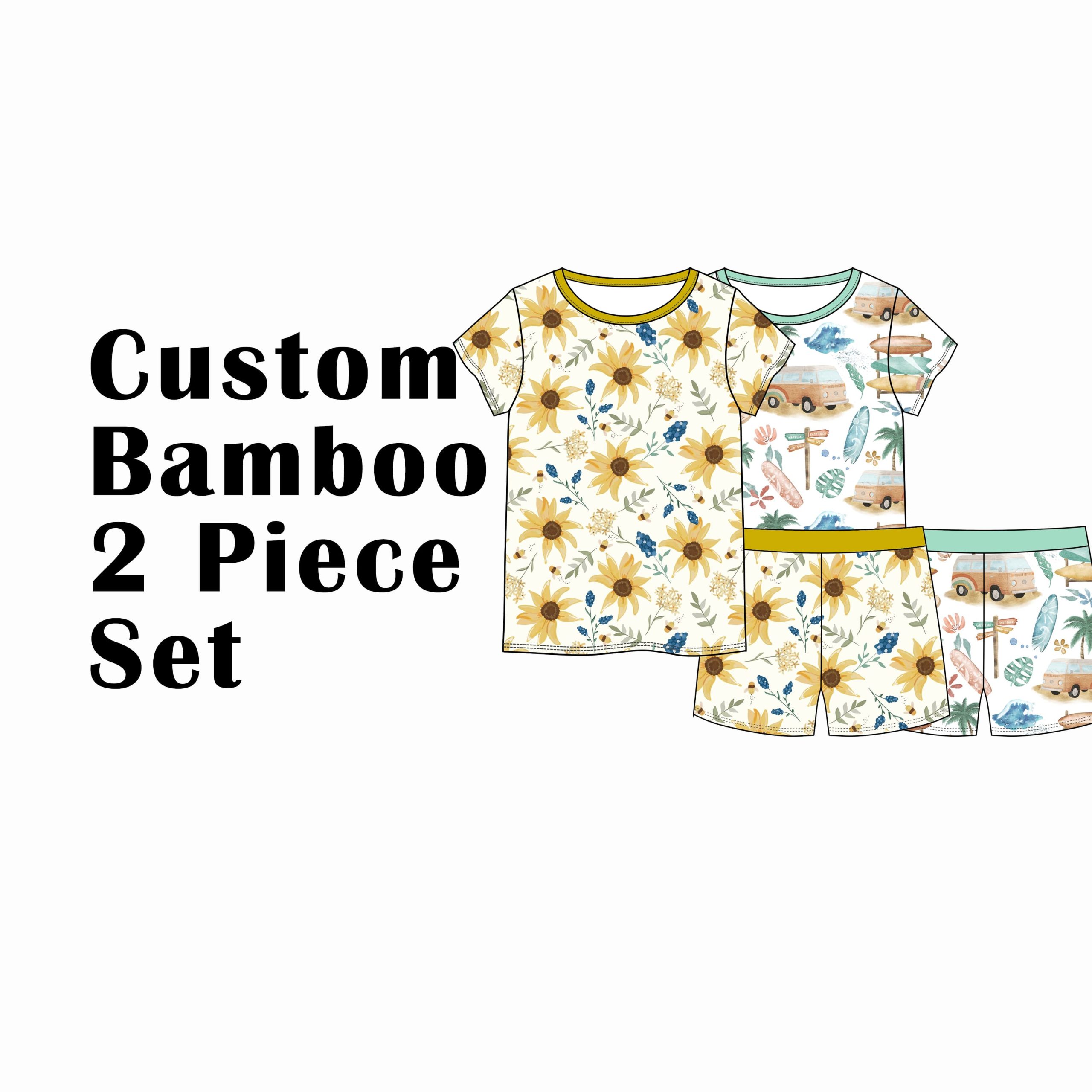 Custom Bamboo Viscose Toddler Short 2 Piece Set 2 Patterns Bundle