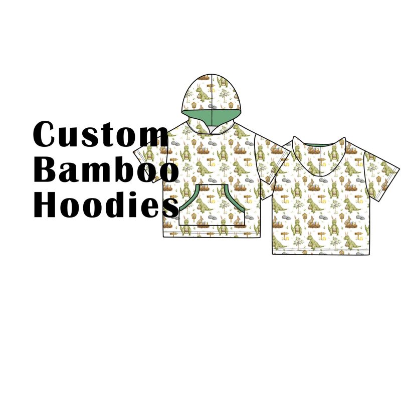 Custom Bamboo Viscose Short Sleeve Hoodies with Kangaroo Pocket