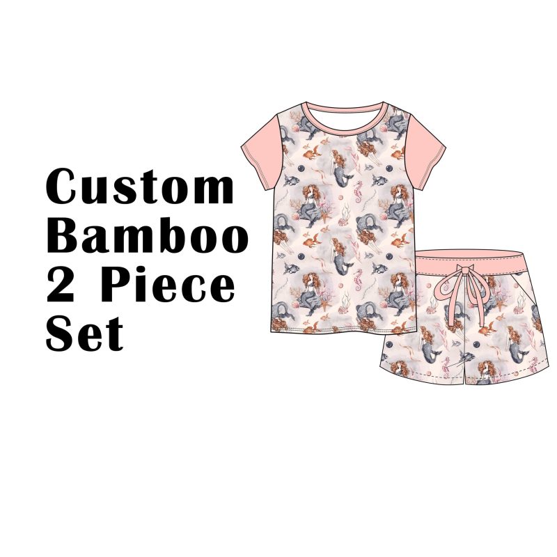 Wholesale Custom Bamboo Viscose Baby Toddler Kids Short 2 Piece Set Short Sleeves Tees High Waistband Shorts