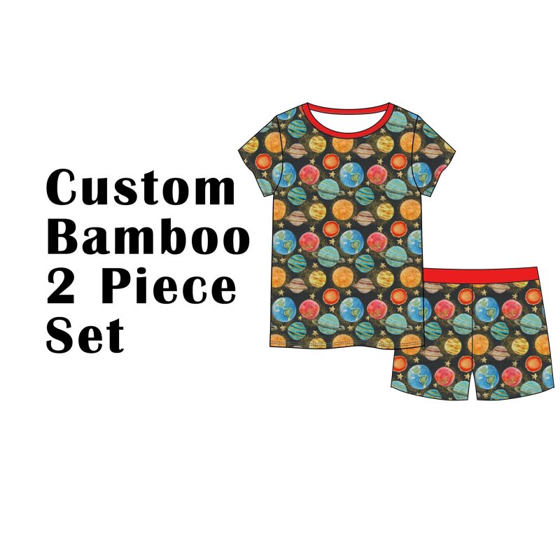 Custom Bamboo Viscose Baby Toddler Kids Short 2 Piece Set Short Sleeves Tees Bike Shorts