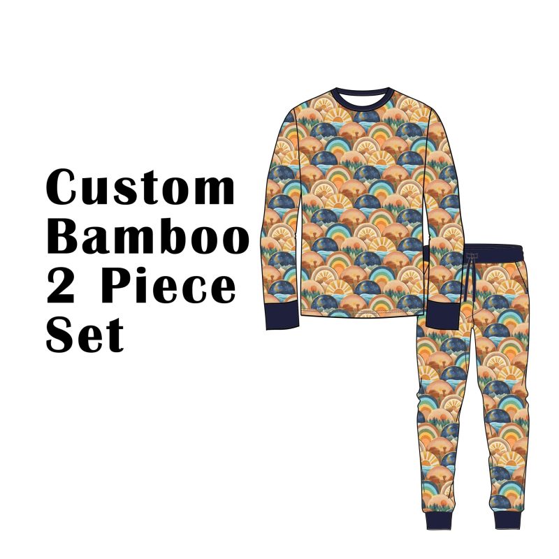 Custom Bamboo Viscose Baby Toddler Kids Long 2 Piece Set Long Sleeves Shirts High Waistband Jogger