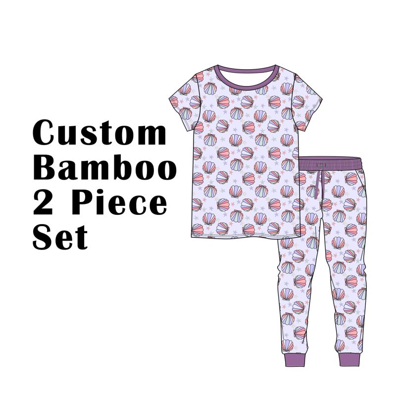 Custom Bamboo Viscose Baby Toddler Kids Short 2 Piece Set Short Sleeves Tees High Waistband Joggers