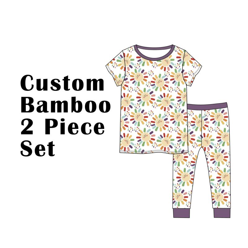 Custom Bamboo Viscose Baby Toddler Kids Short 2 Piece Set Short Sleeves Tees Pants