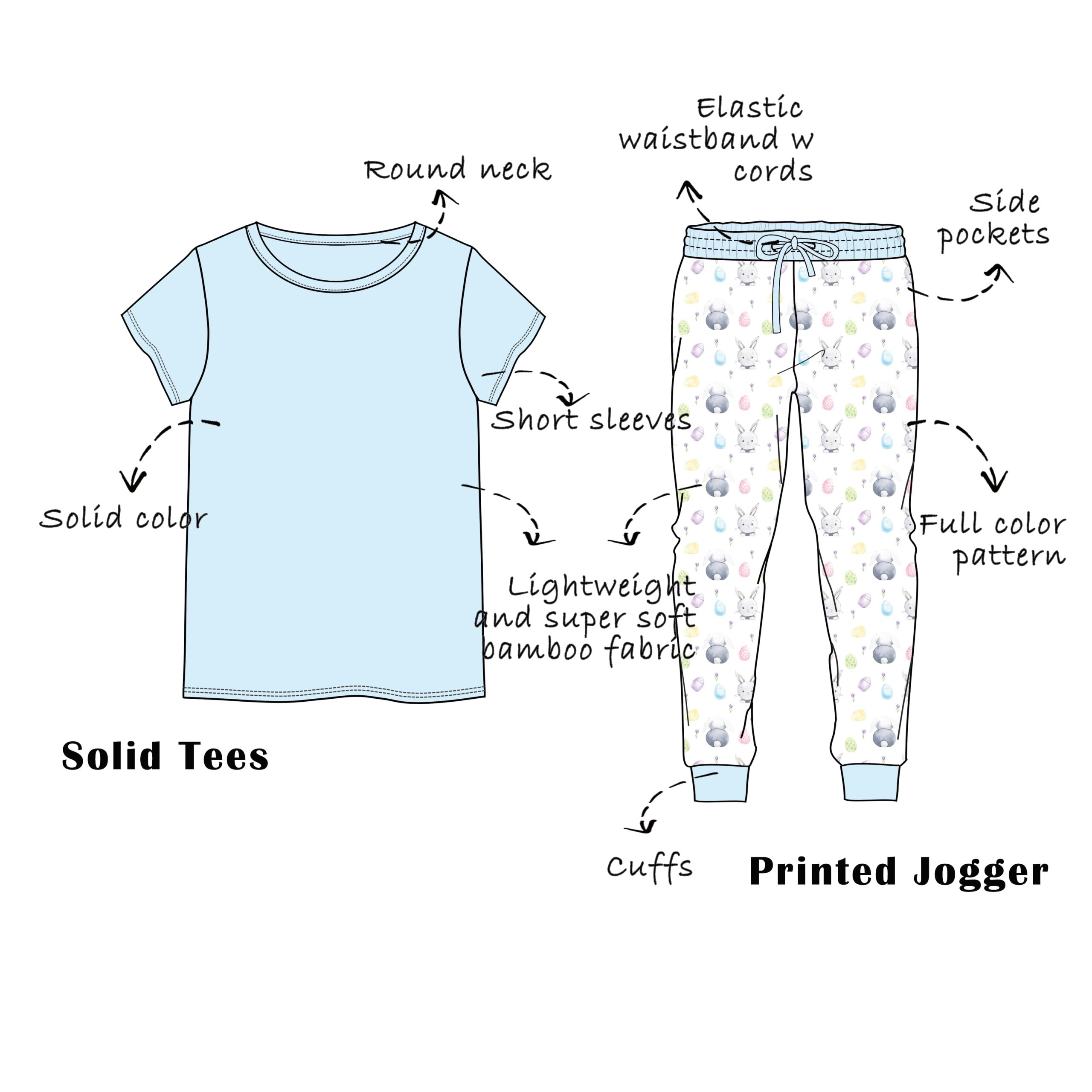 Custom Bamboo Viscose Adult Short 2 Piece Set Solid Tees Printed Joggers - Image 2