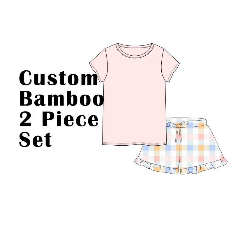 Custom Bamboo Viscose Adult 2 Piece Set Solid Tees Printed Ruffle Shorts