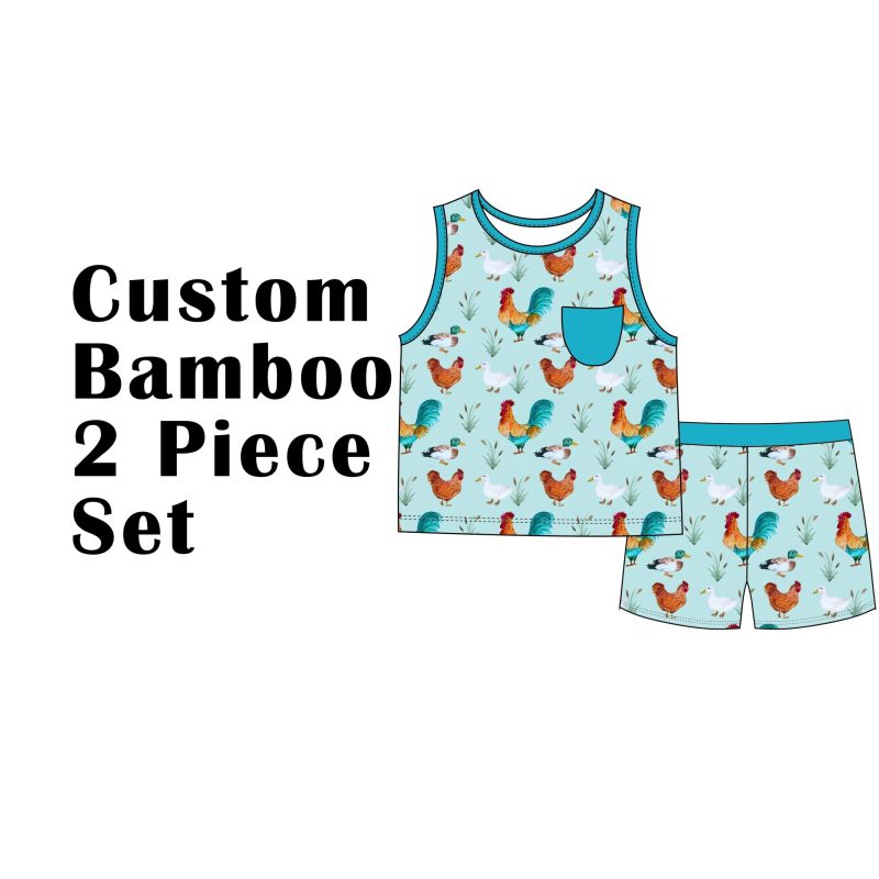 Custom Bamboo Viscose Baby Toddler Kids Short 2 Piece Set Tank Tops Bike Shorts